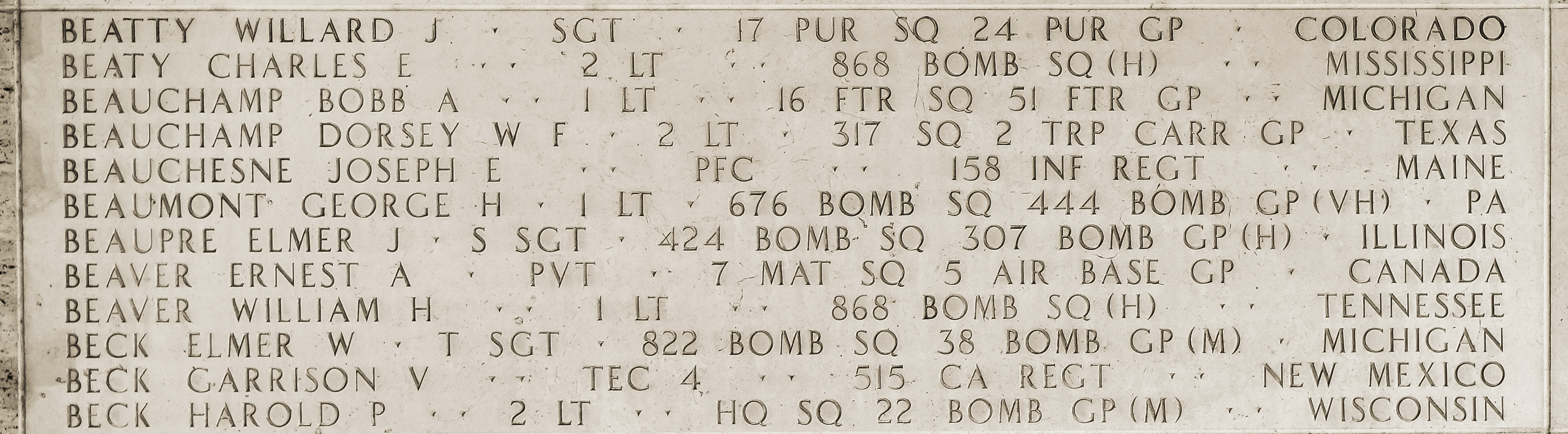 Charles E. Beaty, Second Lieutenant